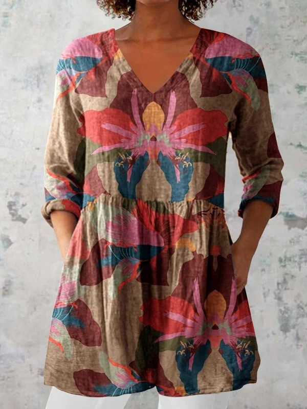 Alina | Longue Blouse à Motif Expressif