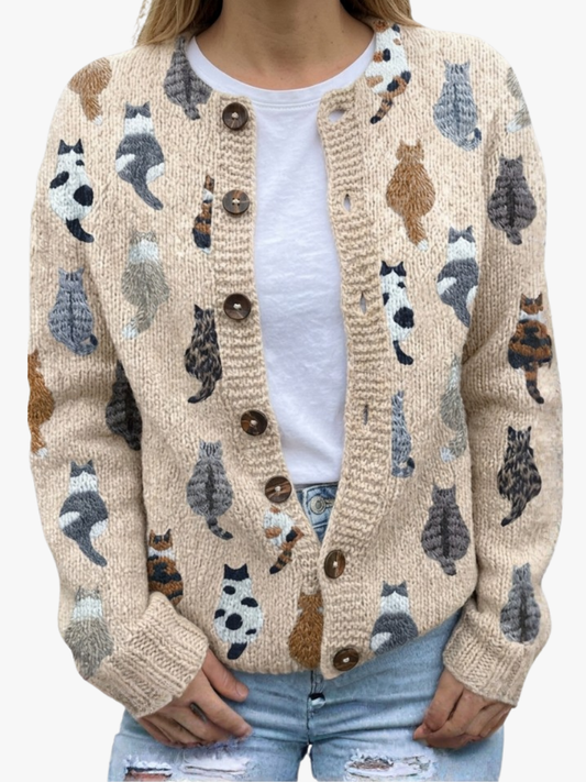 AGNÈS | GILET BOUTONNÉ MOTIF CHAT