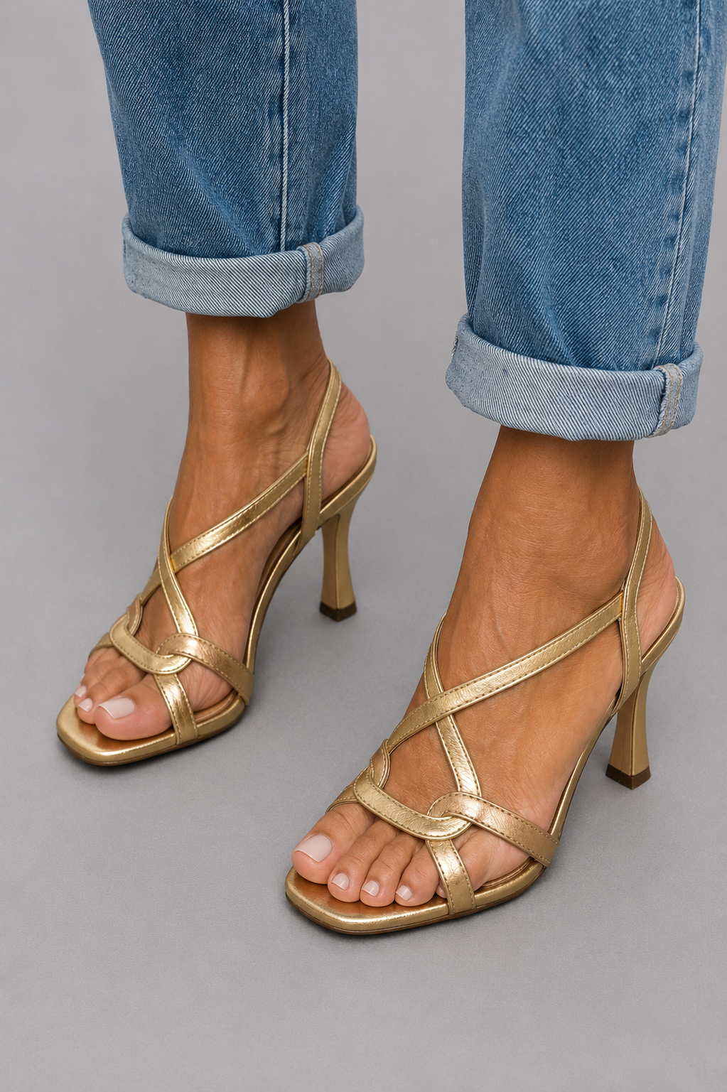 Noémie | Sandales Talon Doré Chic