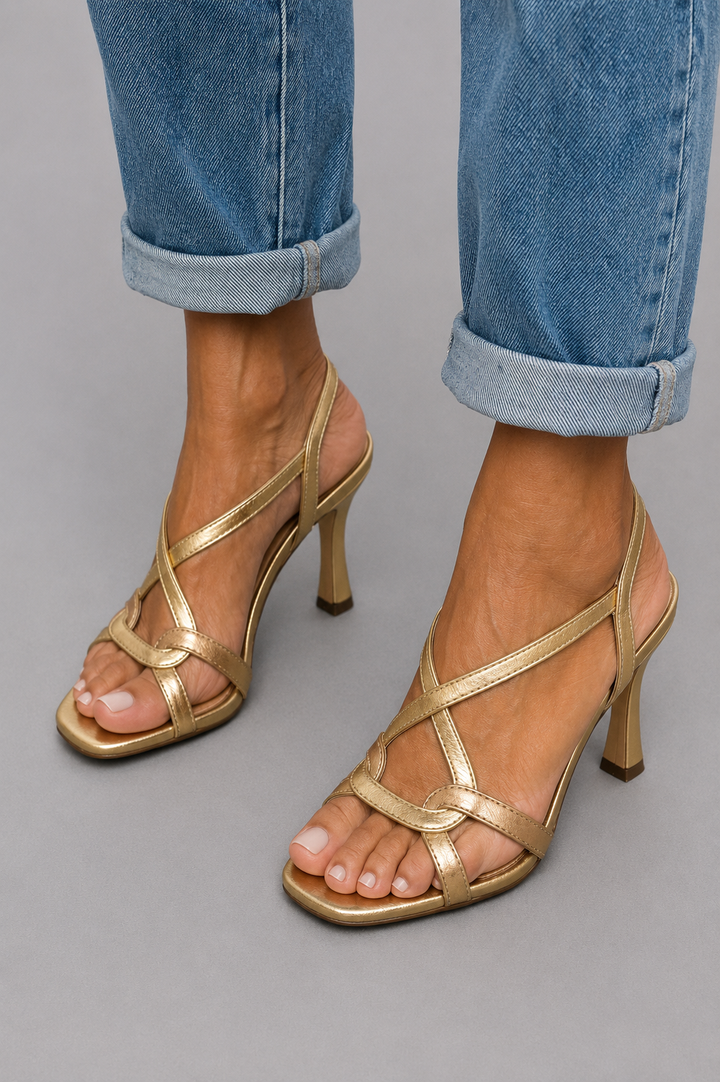 Noémie | Sandales Talon Doré Chic