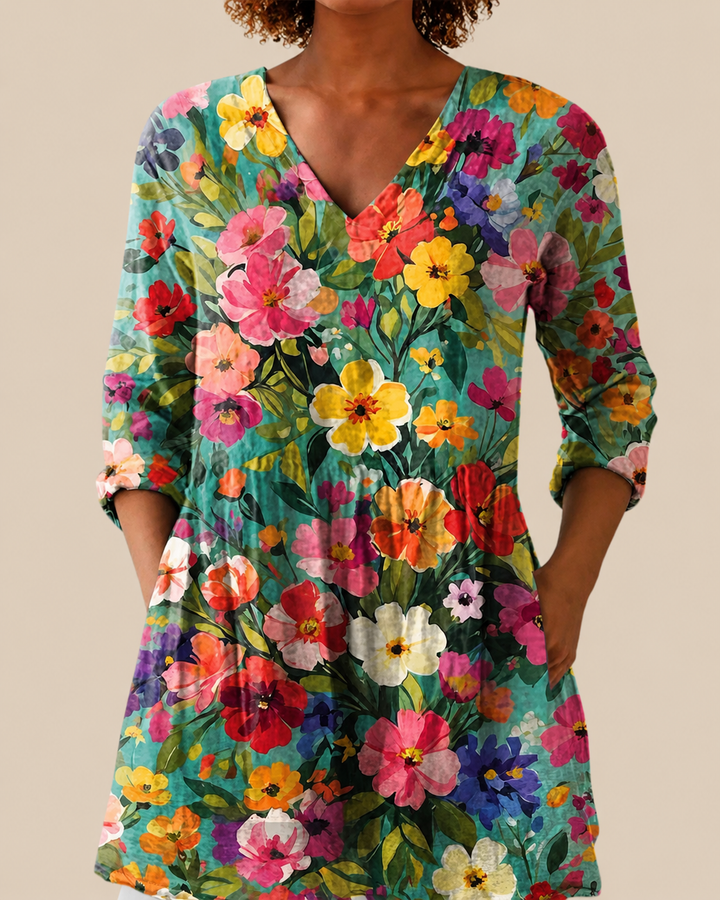 Keira | Longue Blouse à Motif Expressif