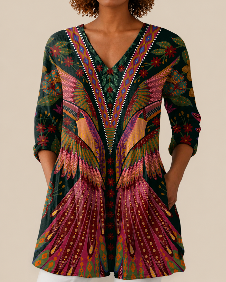 Mila | Longue Blouse à Motif Expressif