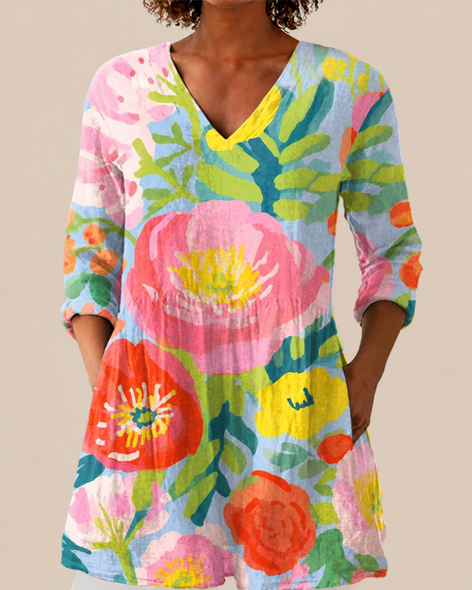 AYRA | LONGUE BLOUSE À MOTIF EXPRESSIF