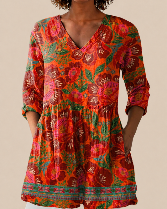 KAIA | LONGUE BLOUSE À MOTIF EXPRESSIF
