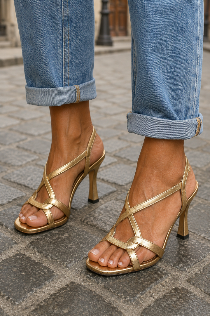 Noémie | Sandales Talon Doré Chic