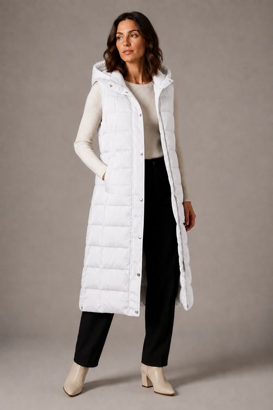 CAMILLE | GILET LONG ZIPPÉ CAPUCHE CHAUDE
