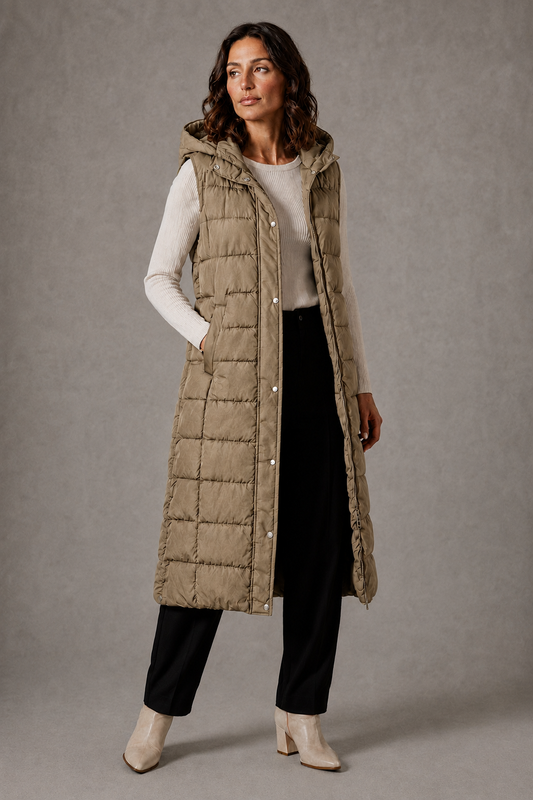 CAMILLE | GILET LONG ZIPPÉ CAPUCHE CHAUDE