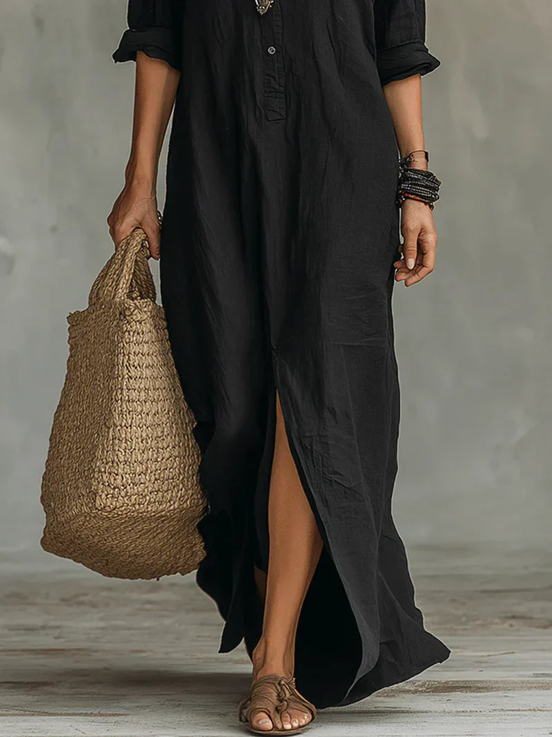 Inès | Robe Maxi Noire Élégante