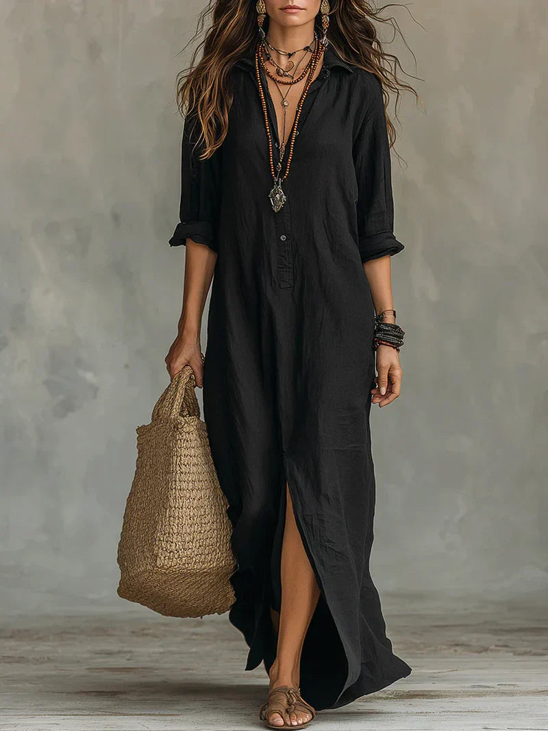 Inès | Robe Maxi Noire Élégante
