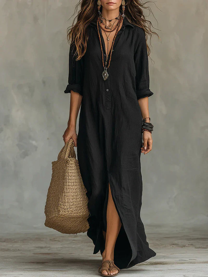 Inès | Robe Maxi Noire Élégante