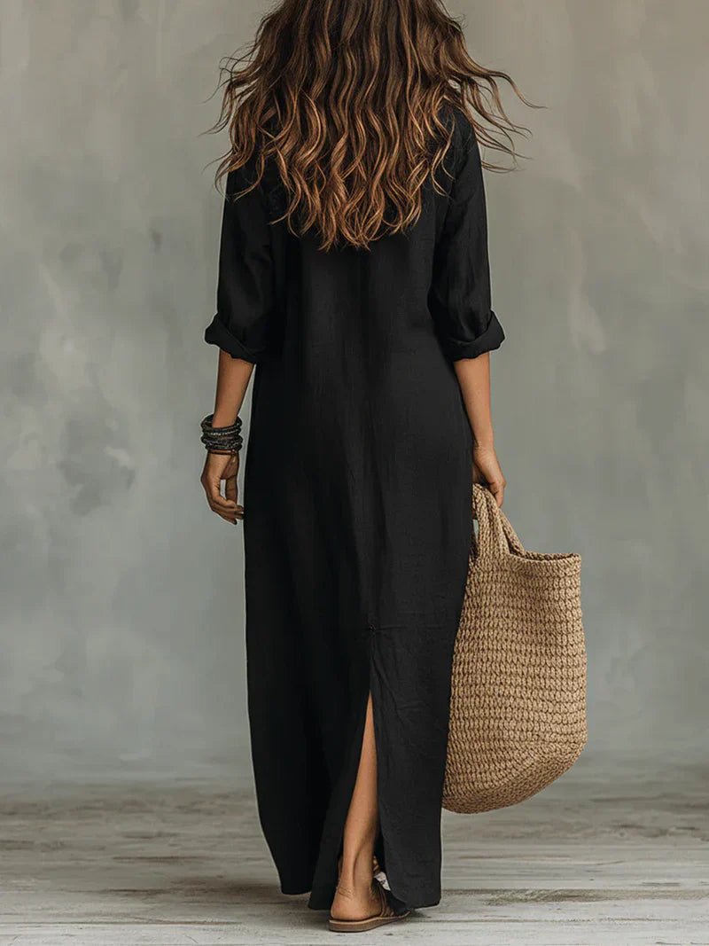 Inès | Robe Maxi Noire Élégante