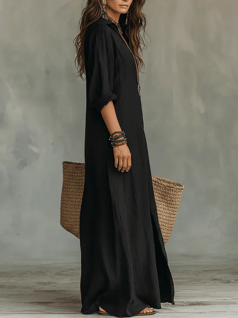Inès | Robe Maxi Noire Élégante