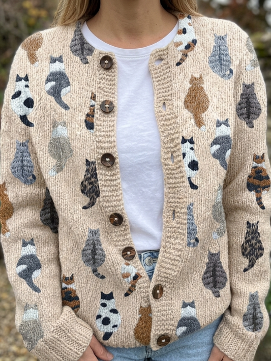 AGNÈS | GILET BOUTONNÉ MOTIF CHAT
