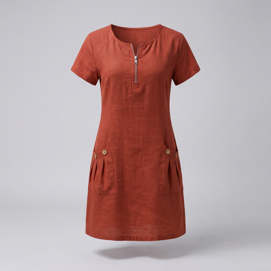 Chloé robe fluide col rond - photo studio fond gris